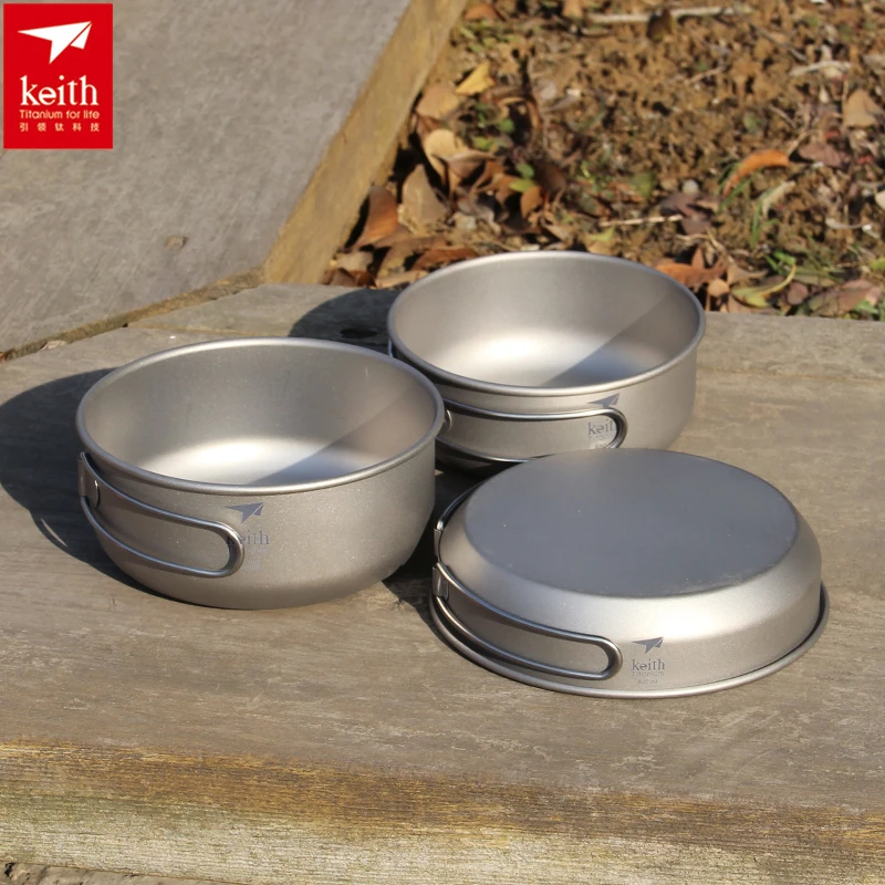 Outdoor Camping Cooking Set - Keith 3 ADET Titanyum Tencere Tavalar