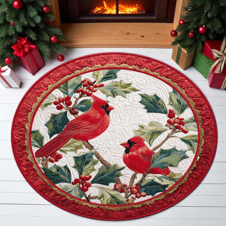 Outdoor Camping Decor Ideas - Kardinal Kuş Noel Yuvarlak Paspas, Hoş