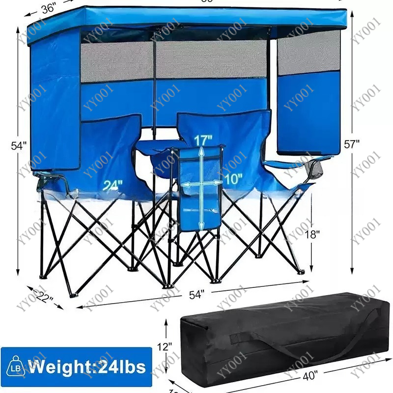Outdoor Camping Folding Chair - Güneşlikli ve Buz Paketli Taşınabilir Çift